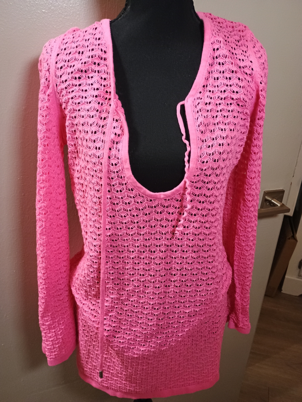 Pink Open-Knit Long Sleeve Size Small